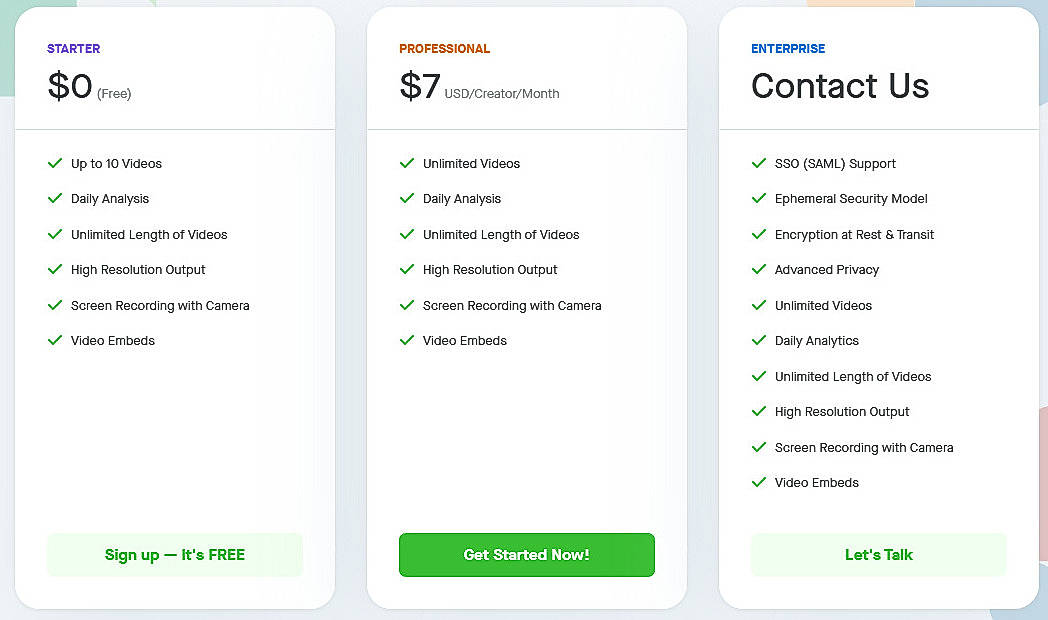 Pricing screenshot