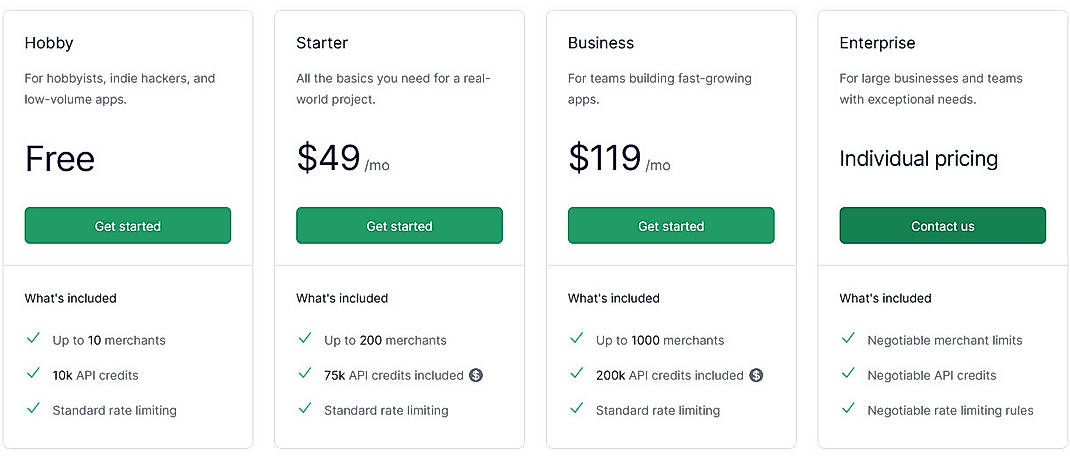 Pricing screenshot