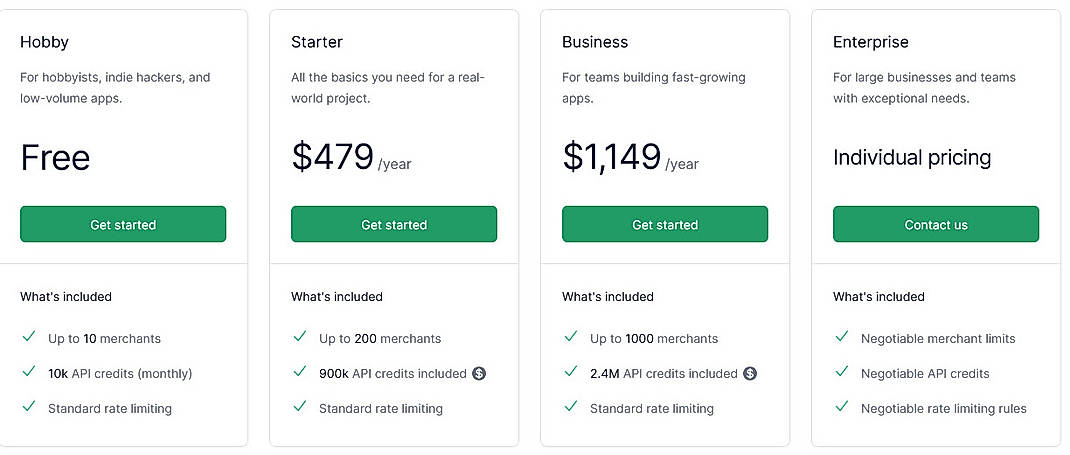 Pricing screenshot