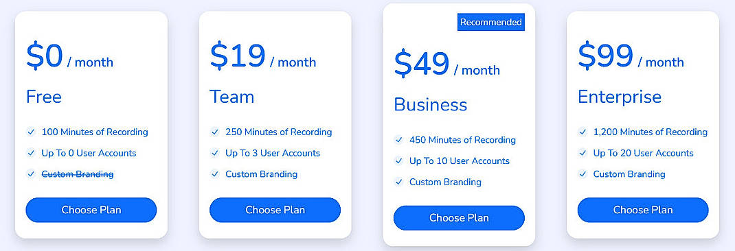 Pricing screenshot
