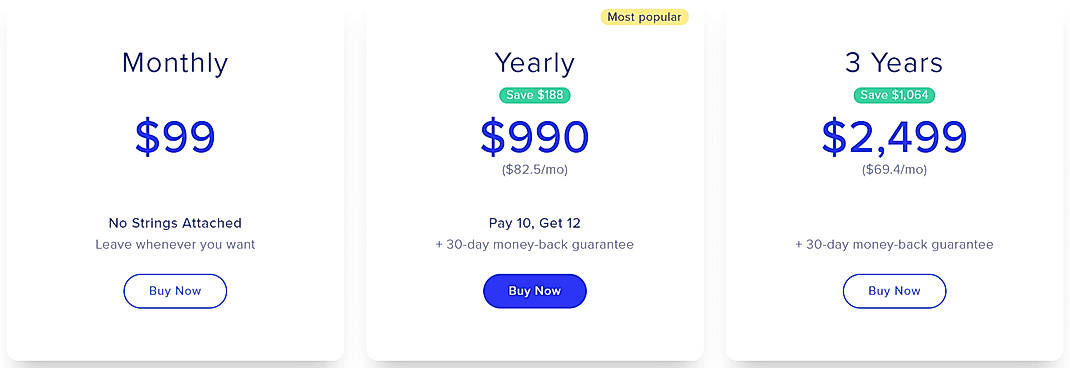 Pricing screenshot
