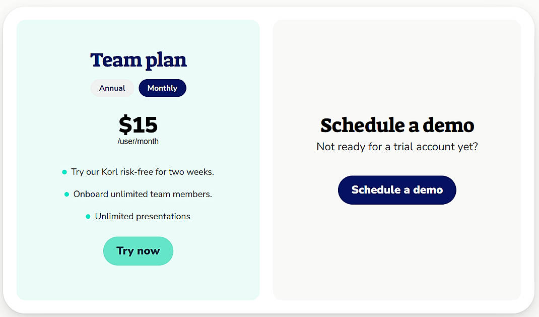 Pricing screenshot