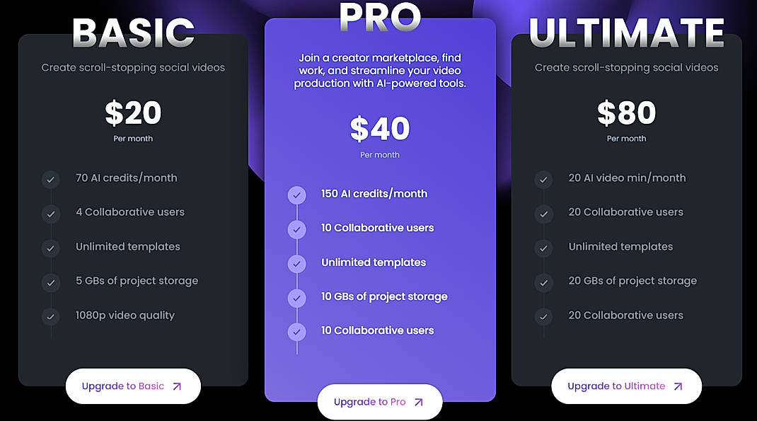 Pricing screenshot