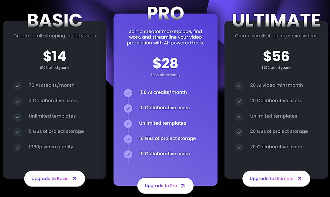 Pricing screenshot