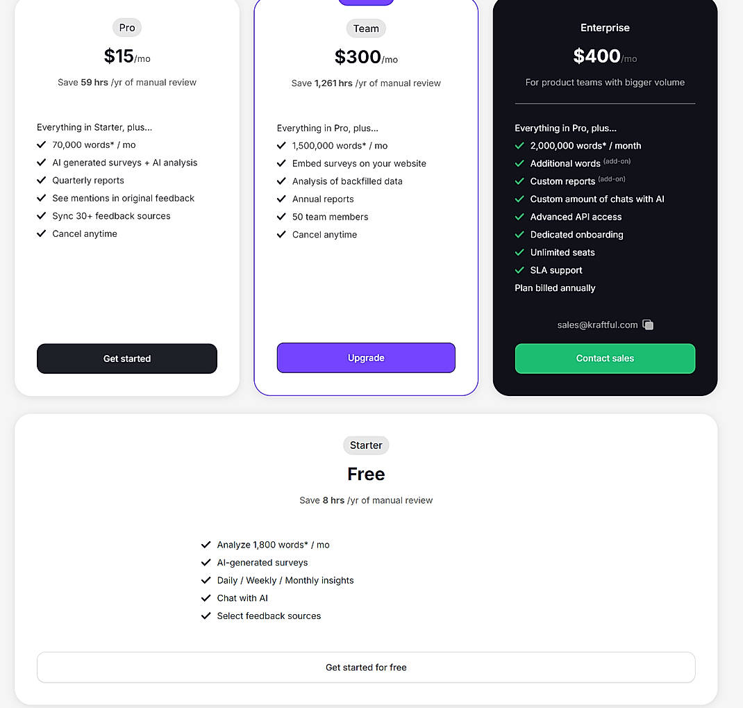 Pricing screenshot