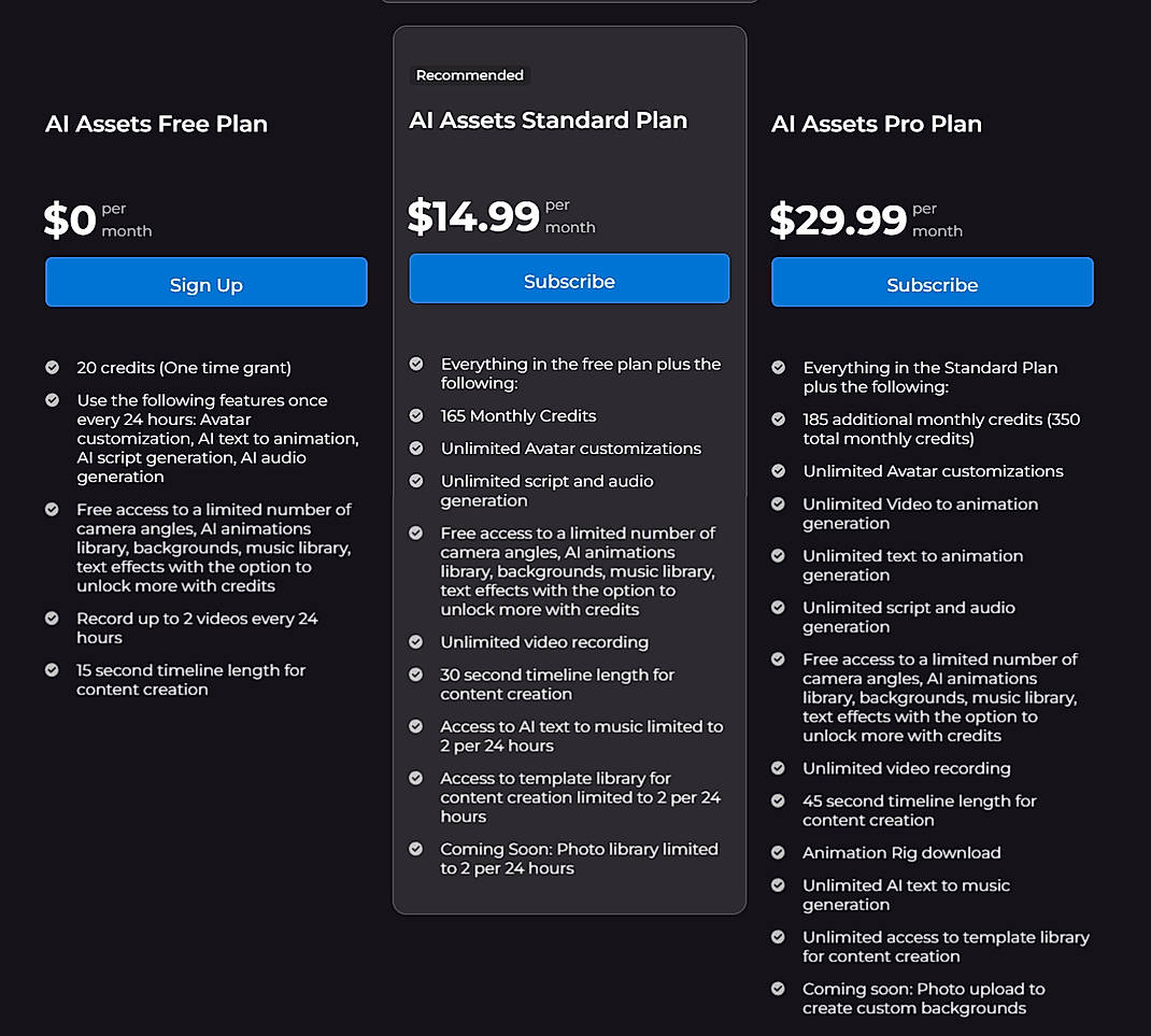 Pricing screenshot