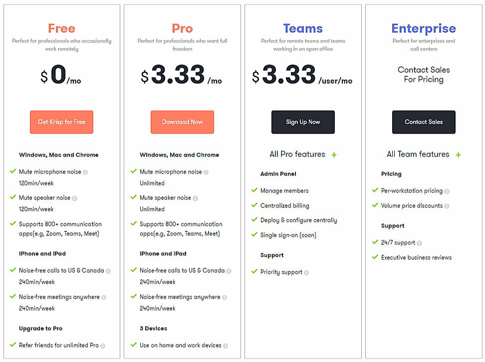 Pricing screenshot