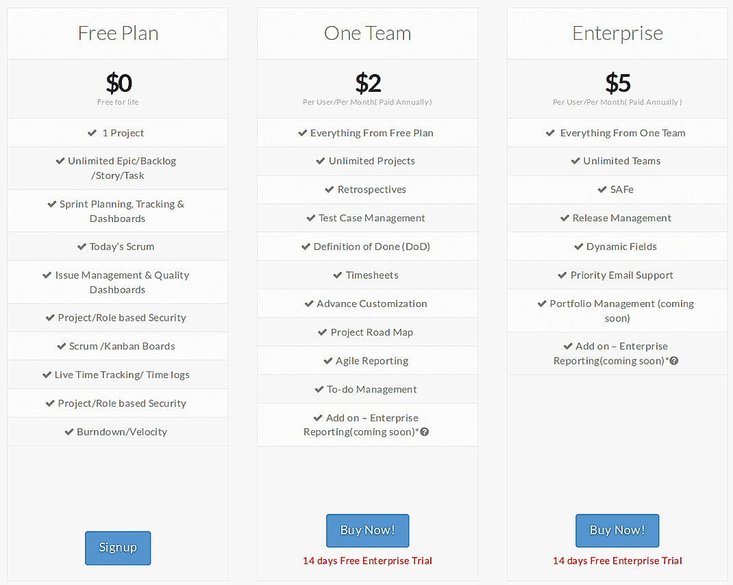 Pricing screenshot