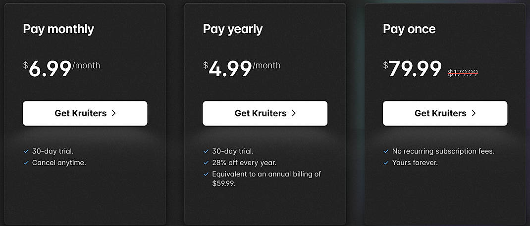 Pricing screenshot
