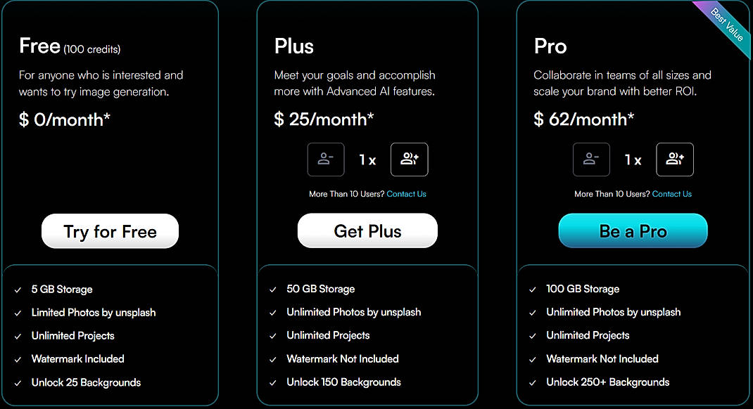 Pricing screenshot