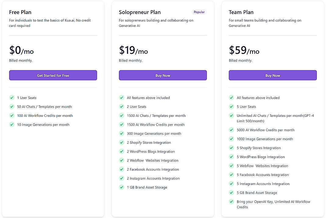 Pricing screenshot