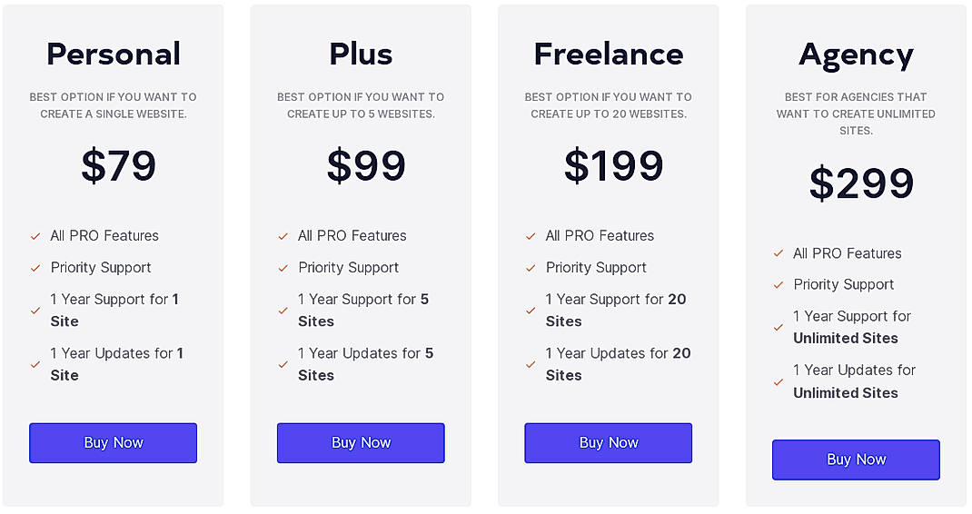 Pricing screenshot