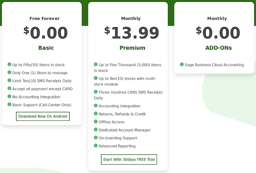 Pricing screenshot
