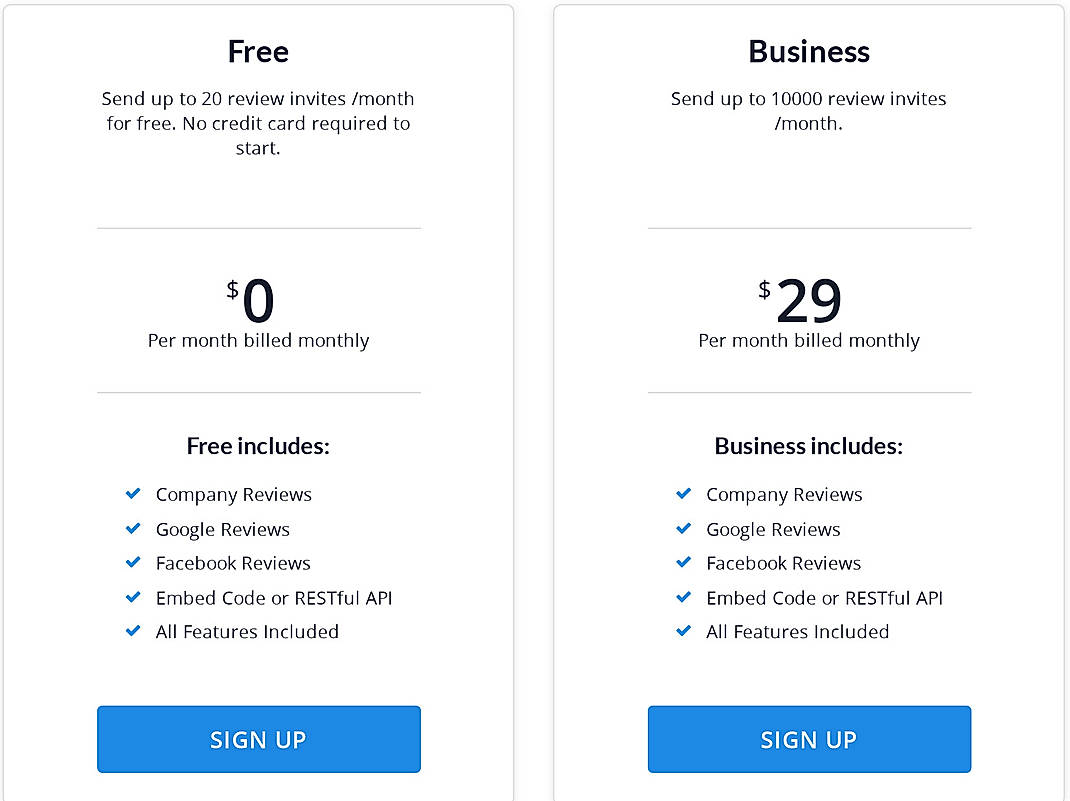 Pricing screenshot