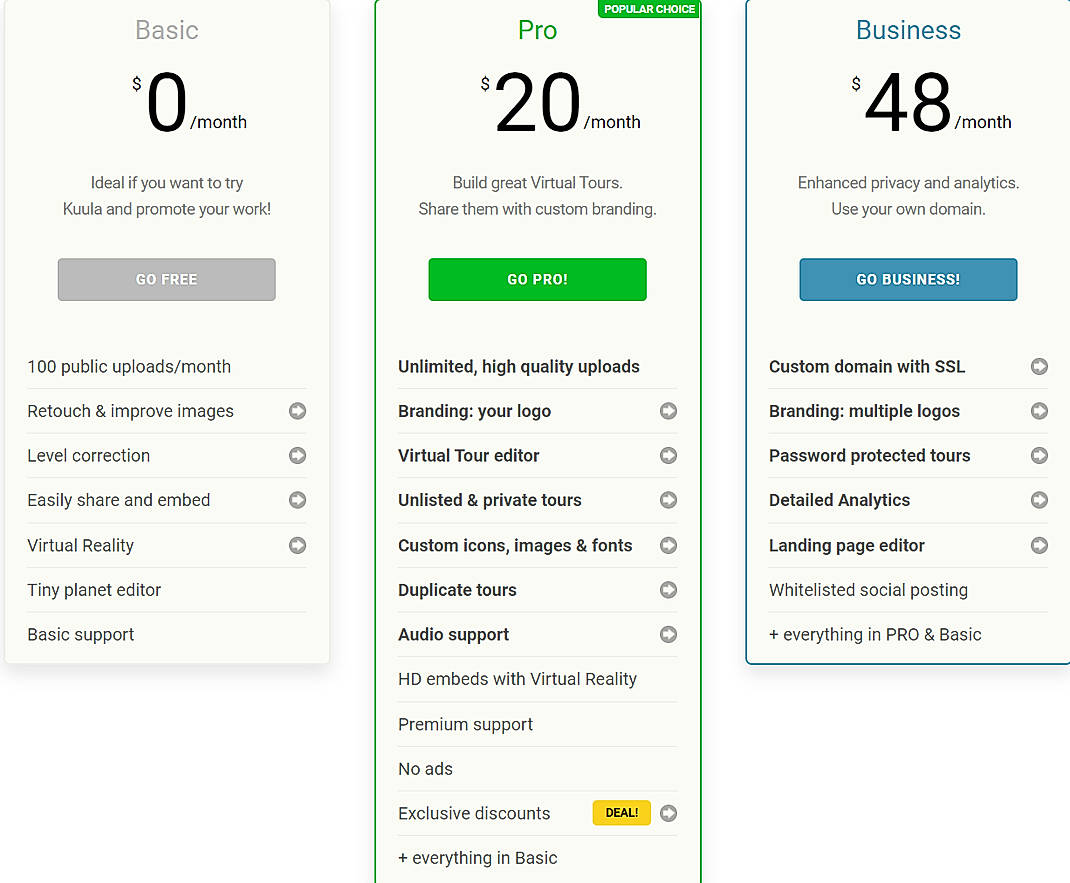 Pricing screenshot
