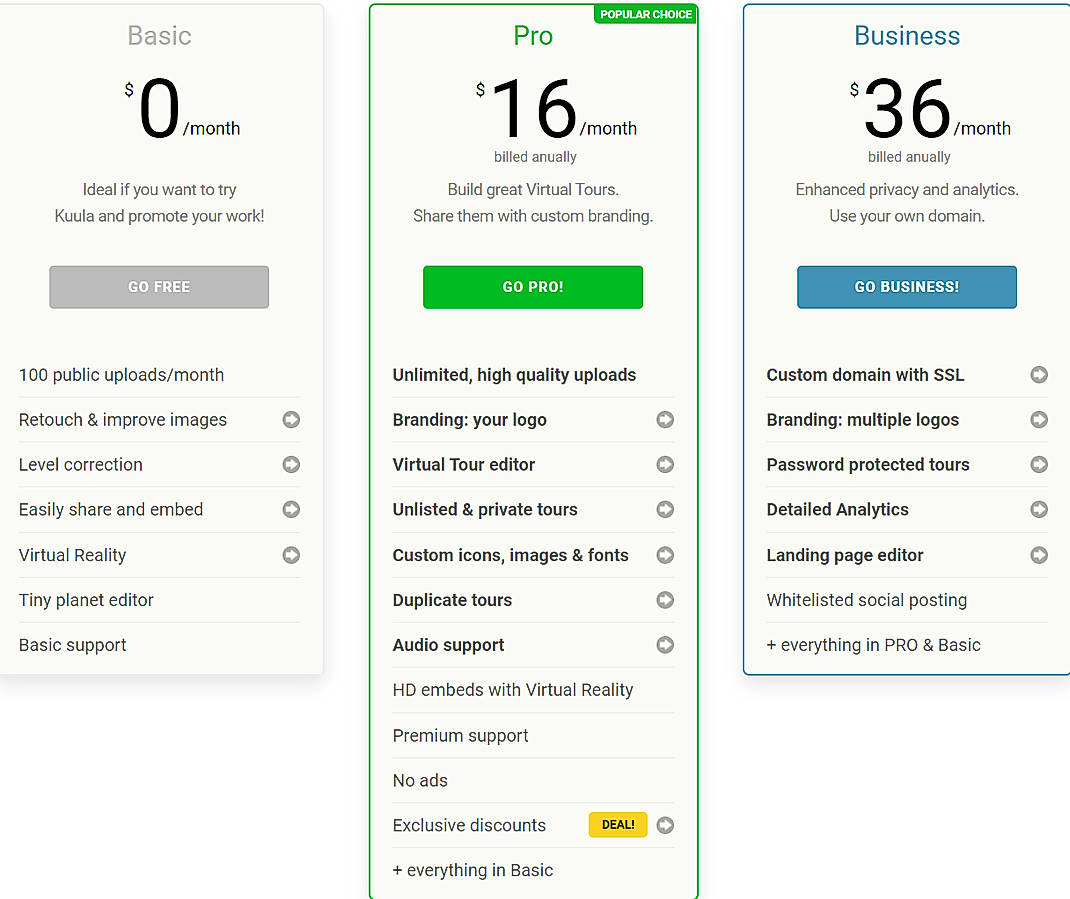 Pricing screenshot