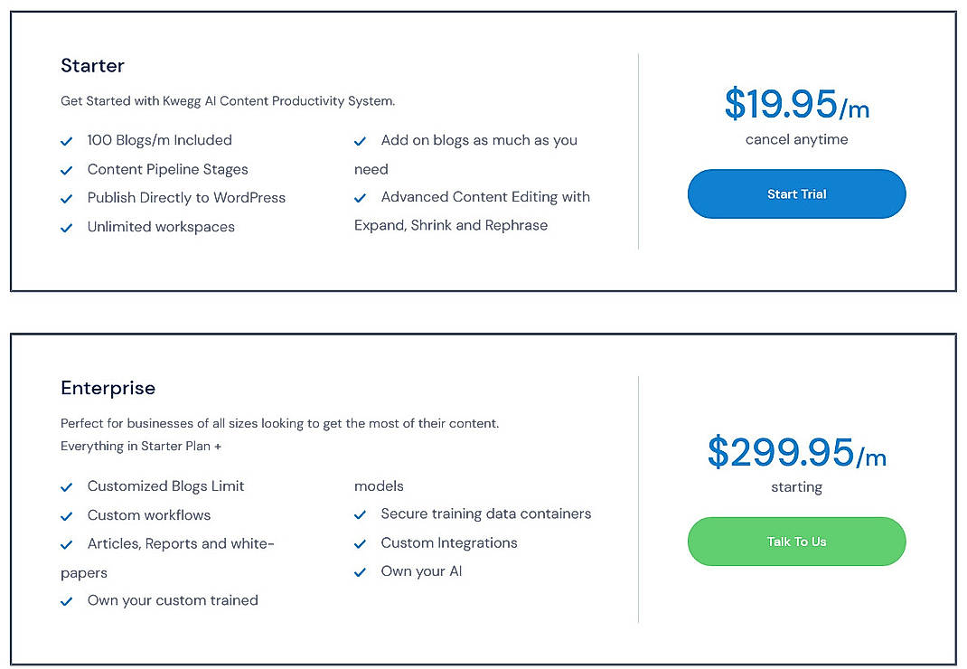 Pricing screenshot