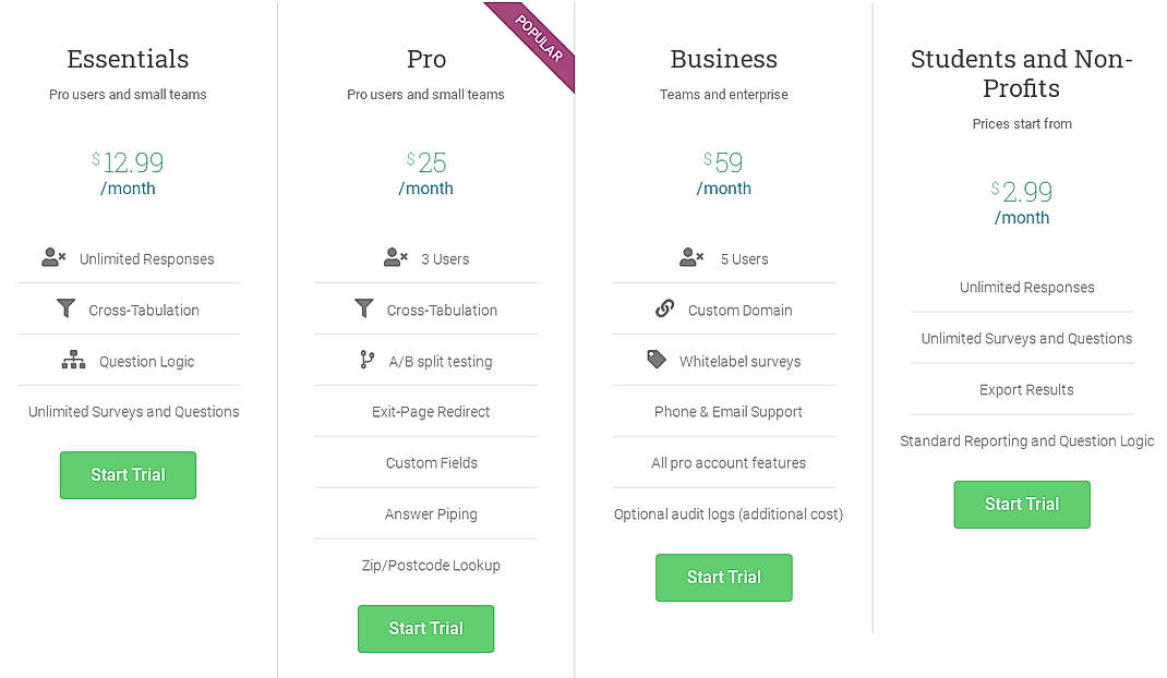 Pricing screenshot