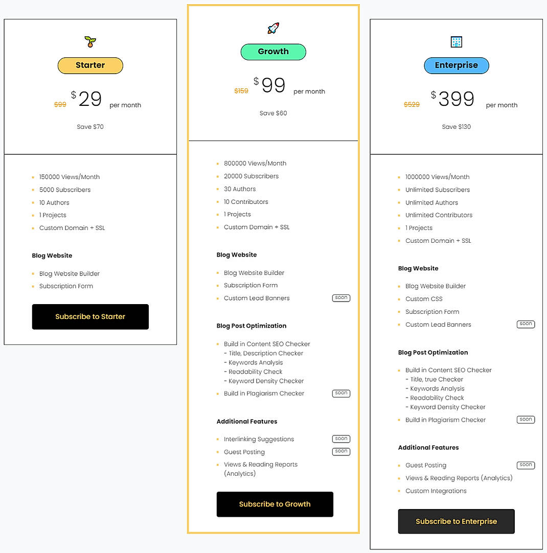 Pricing screenshot