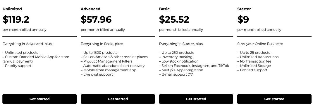 Pricing screenshot