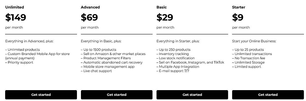 Pricing screenshot