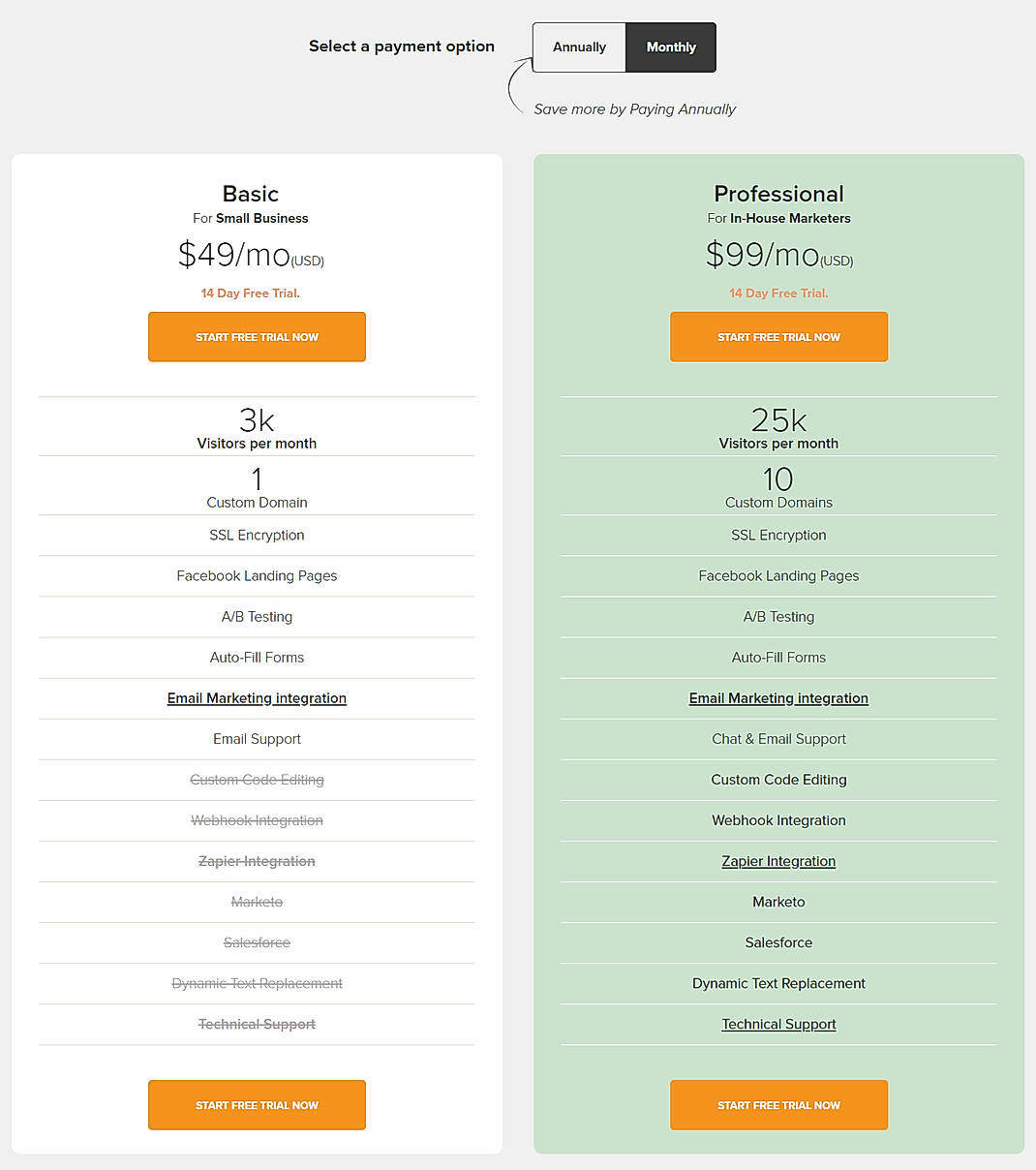 Pricing screenshot