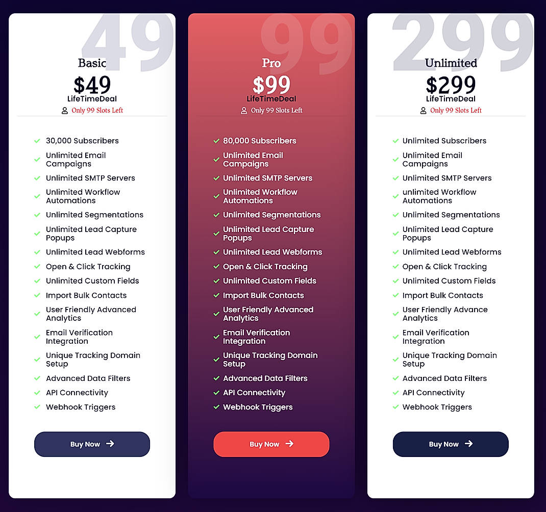 Pricing screenshot