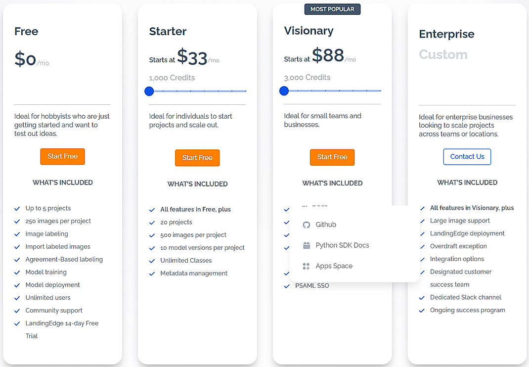 Pricing screenshot