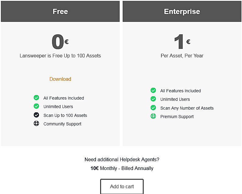 Pricing screenshot