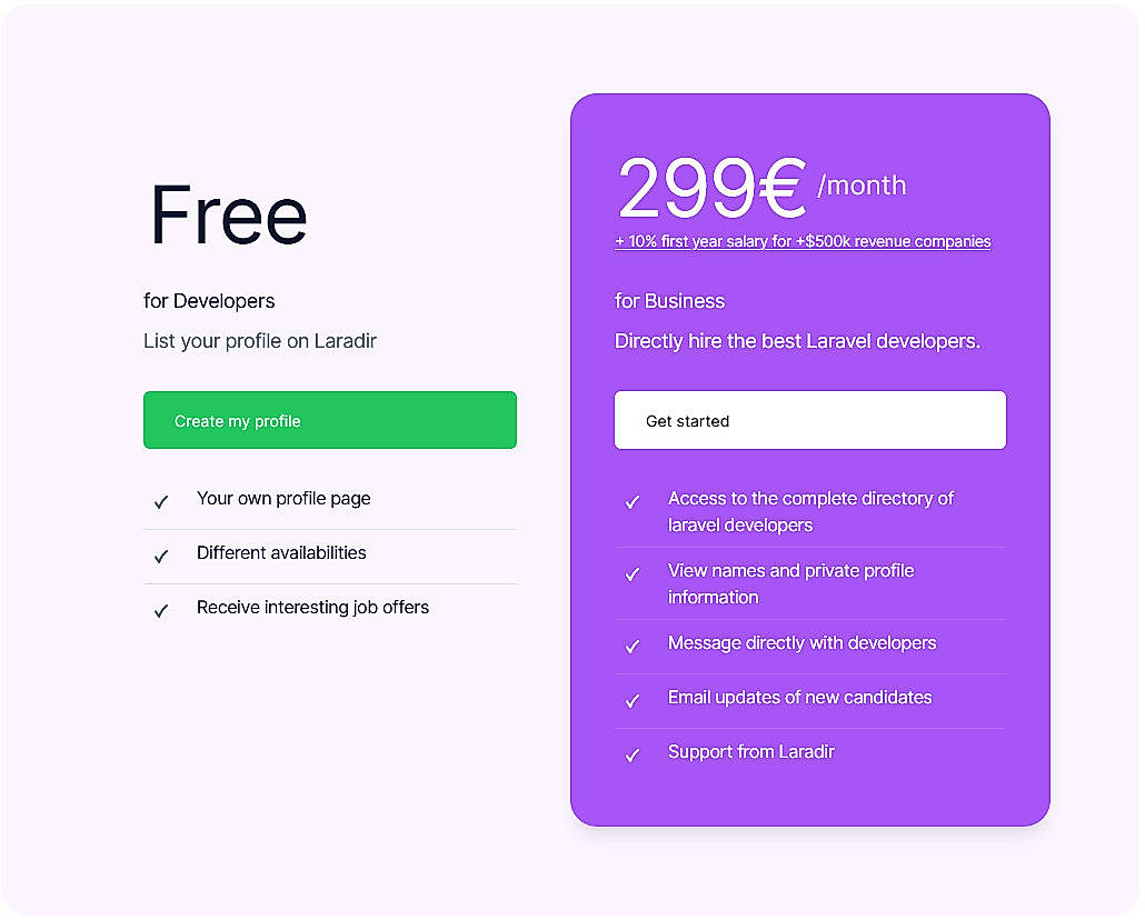 Pricing screenshot