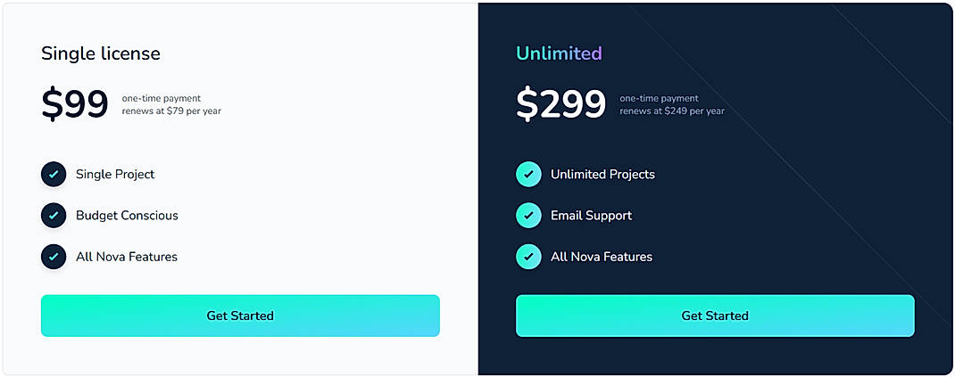 Pricing screenshot
