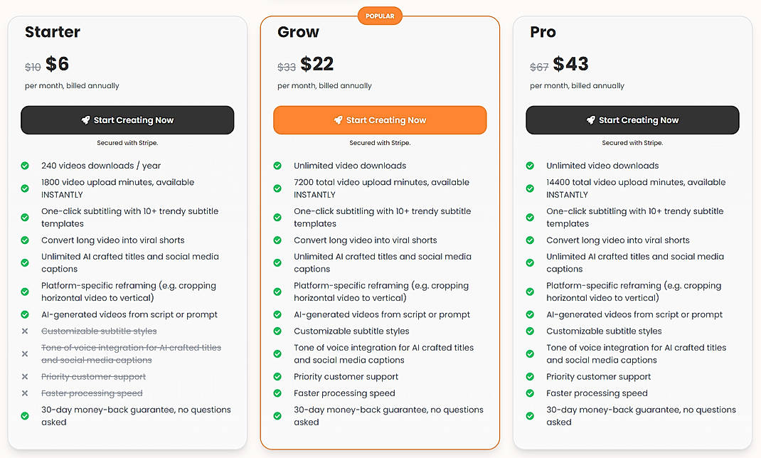 Pricing screenshot