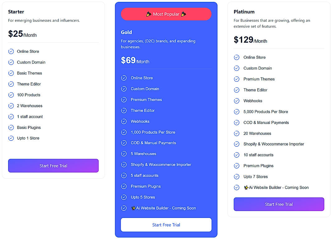 Pricing screenshot
