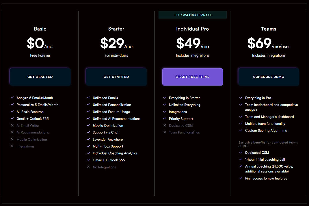 Pricing screenshot