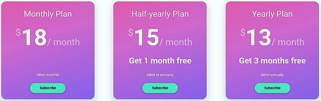 Pricing screenshot