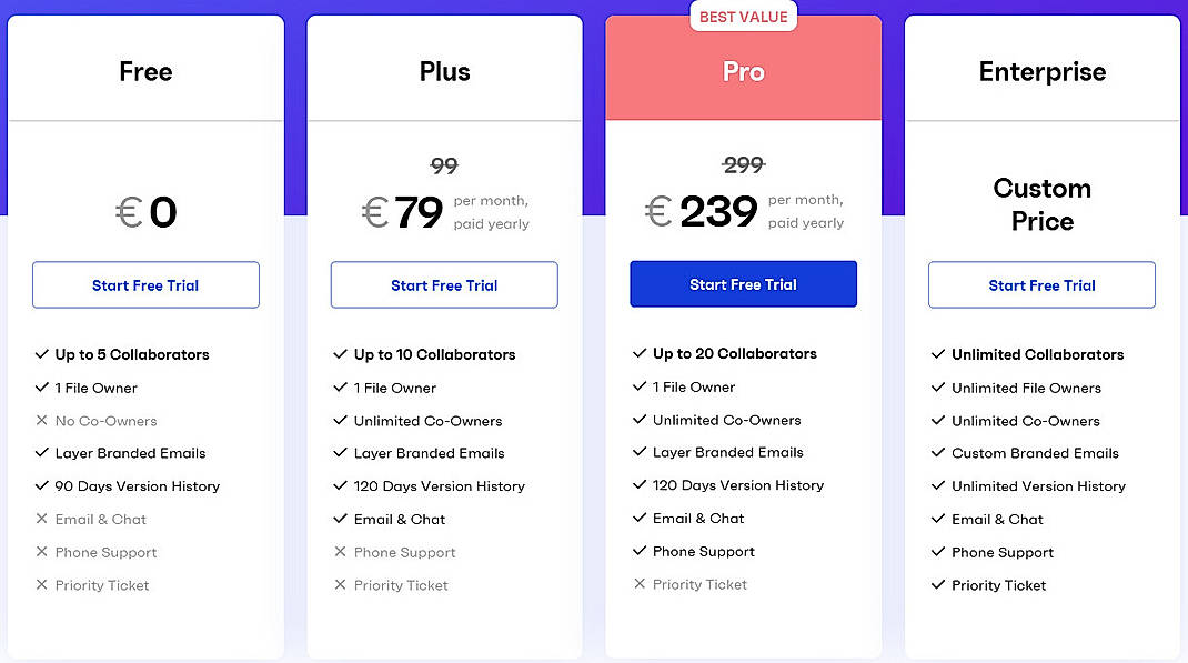 Pricing screenshot