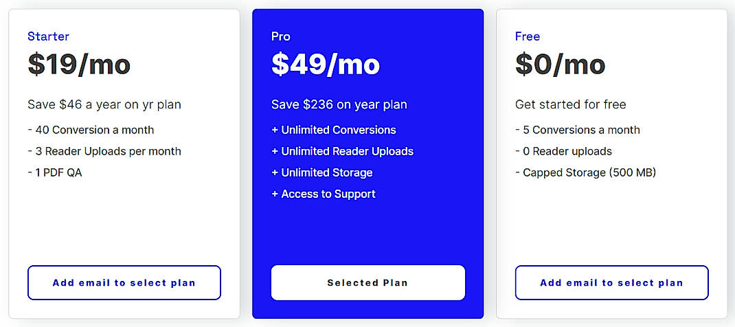 Pricing screenshot