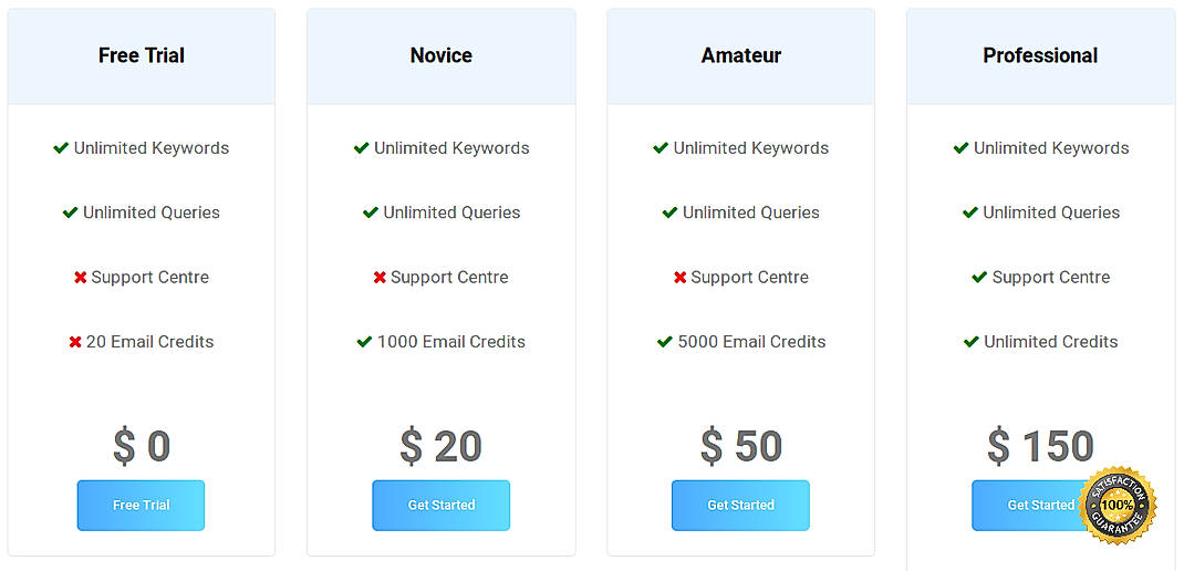 Pricing screenshot
