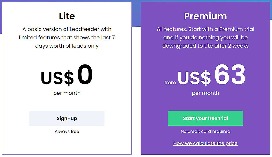 Pricing screenshot