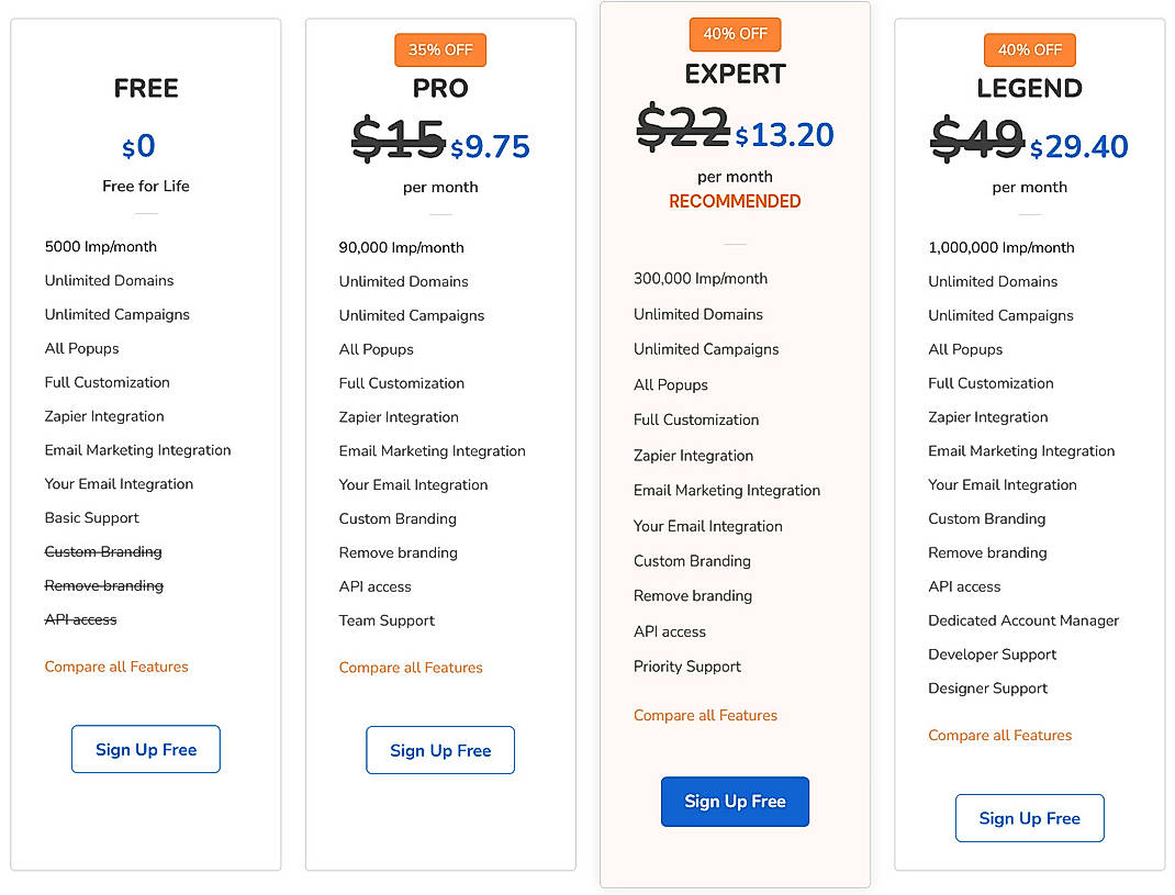 Pricing screenshot