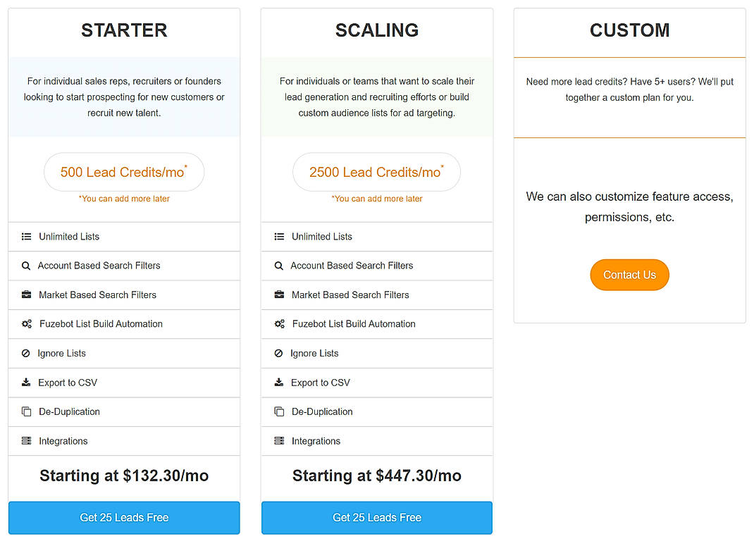 Pricing screenshot