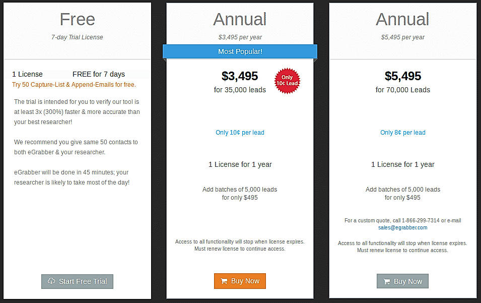 Pricing screenshot
