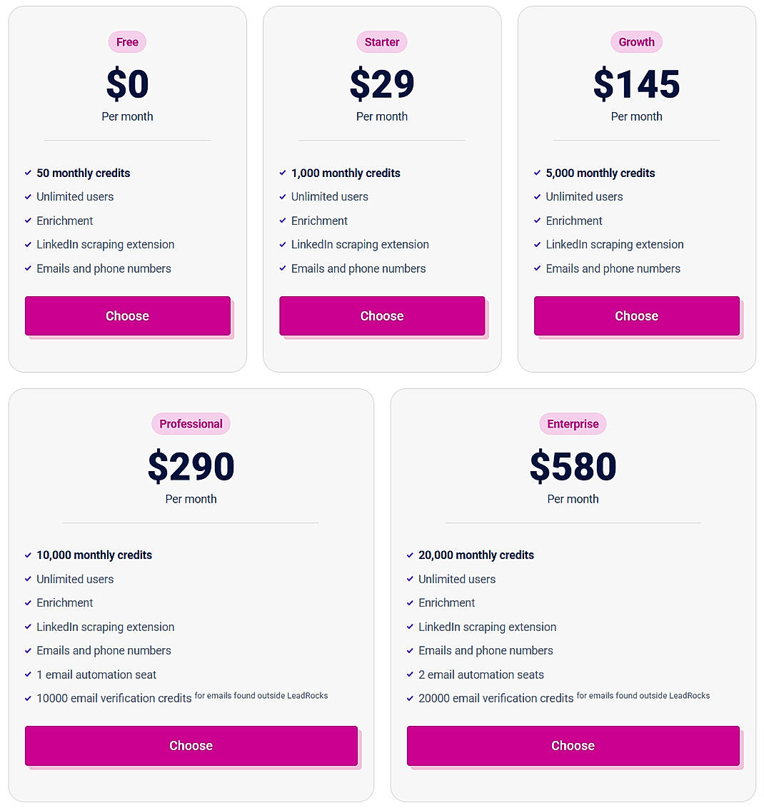 Pricing screenshot