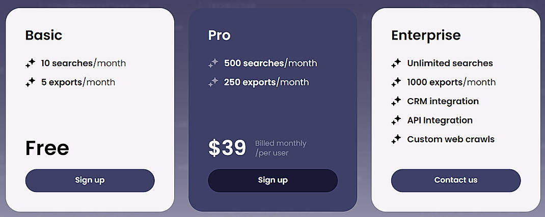 Pricing screenshot