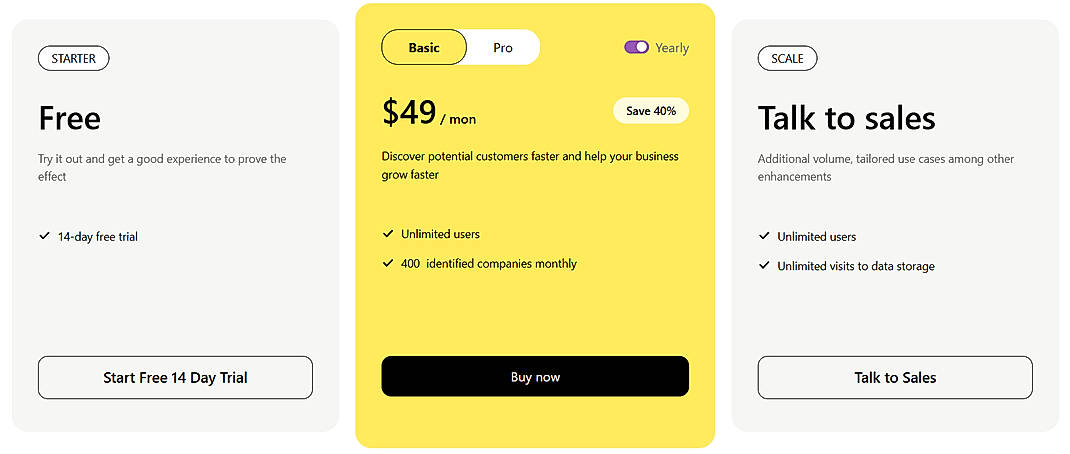 Pricing screenshot