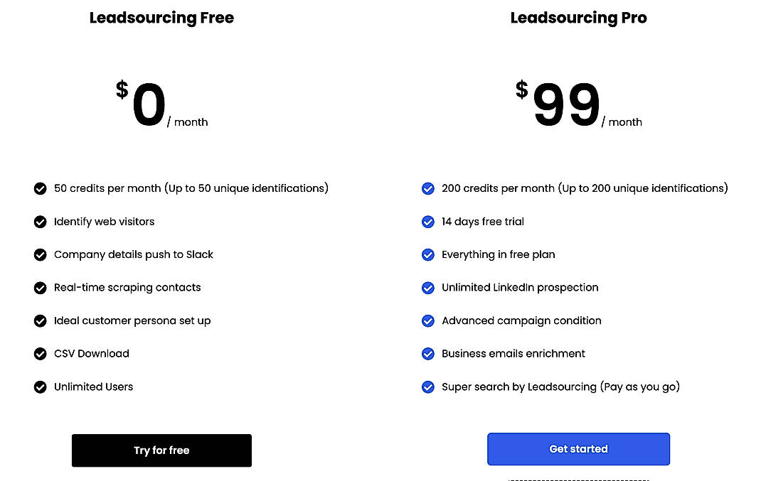 Pricing screenshot