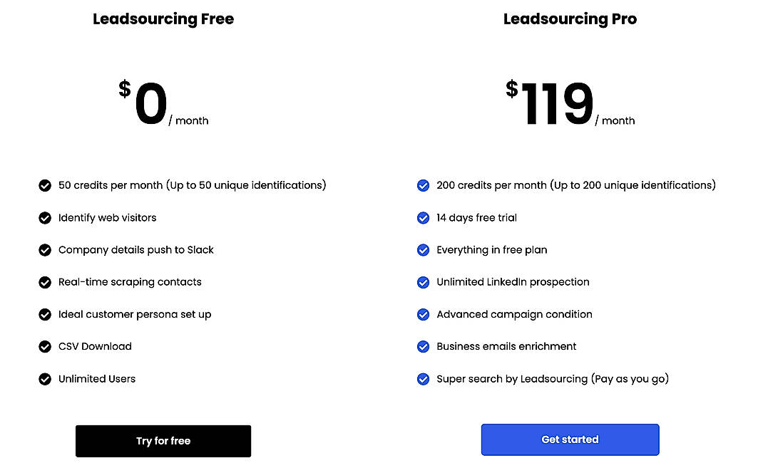 Pricing screenshot