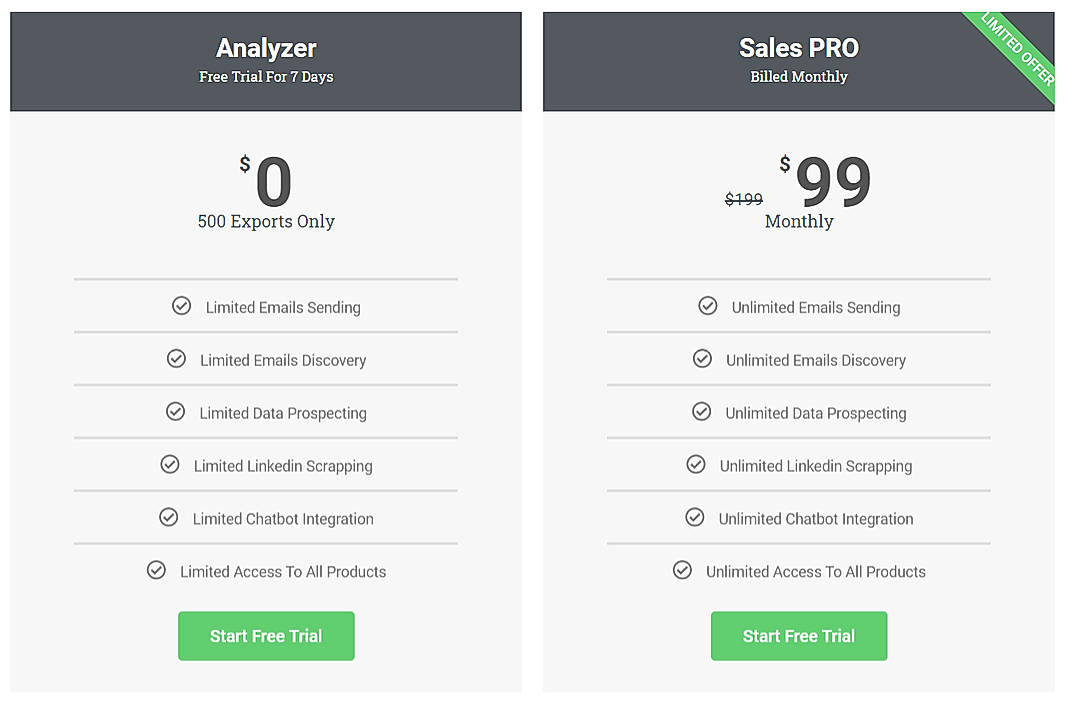Pricing screenshot