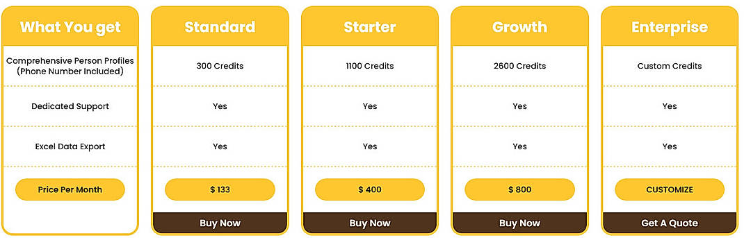 Pricing screenshot