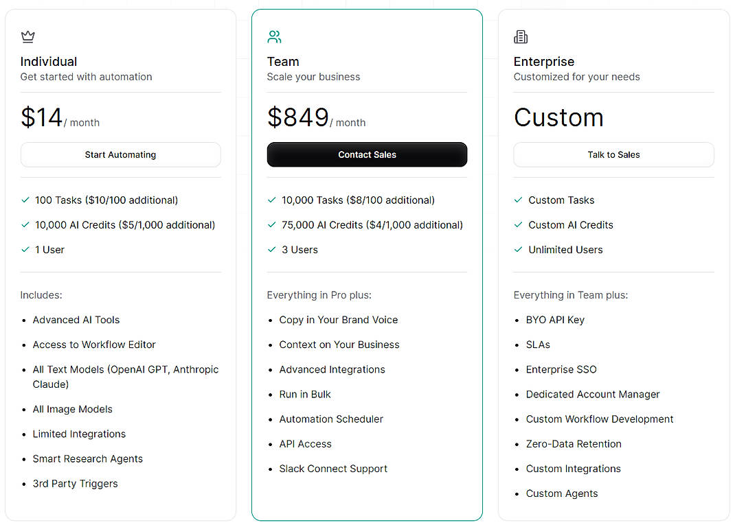 Pricing screenshot